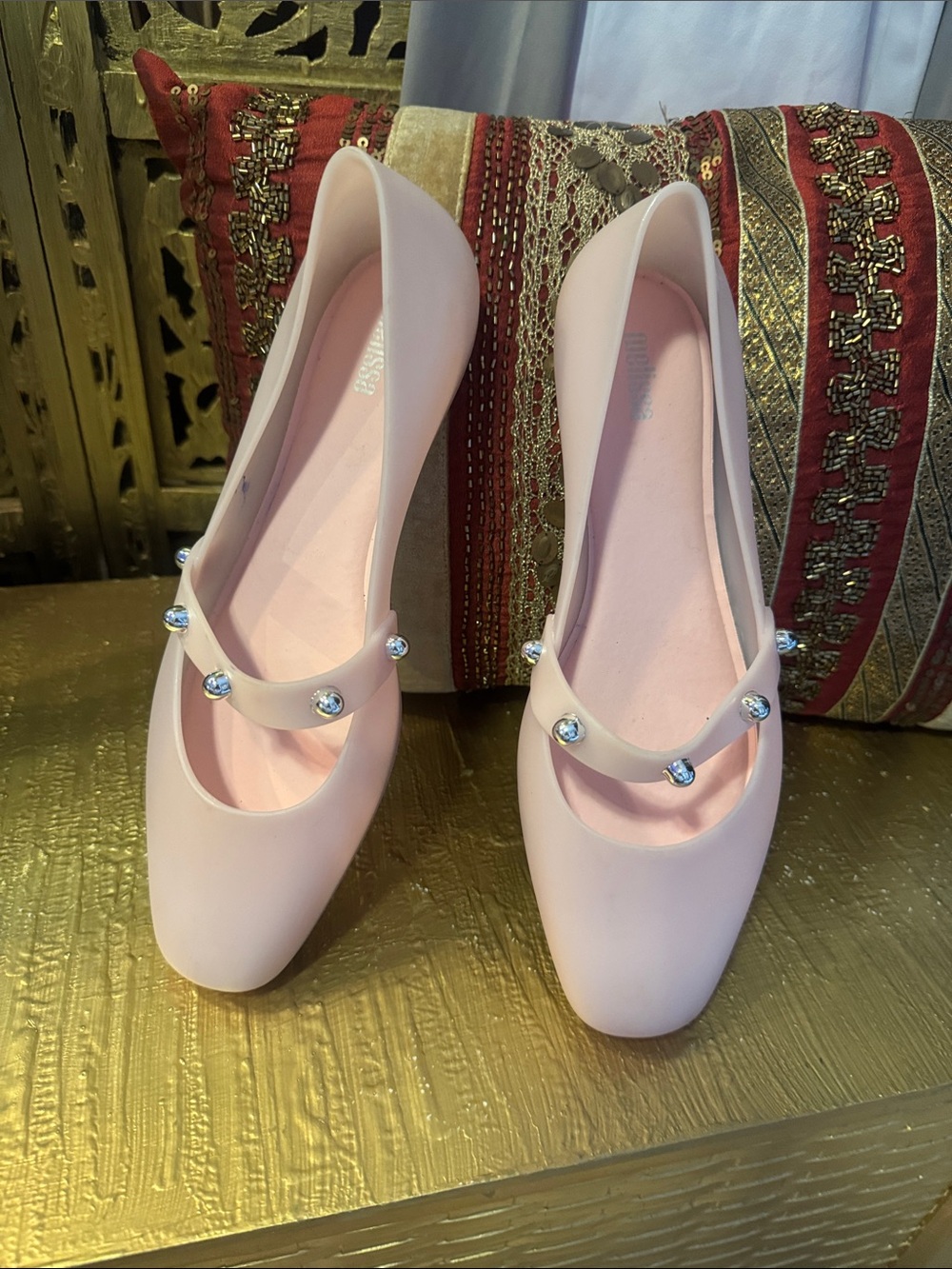 Women’s Pink Mary Jane Flats with Crystal Studs MELISSA GELLY soft pink (OFFERS)